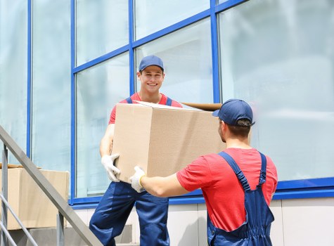 Moving team handling boxes and household items during a local relocation