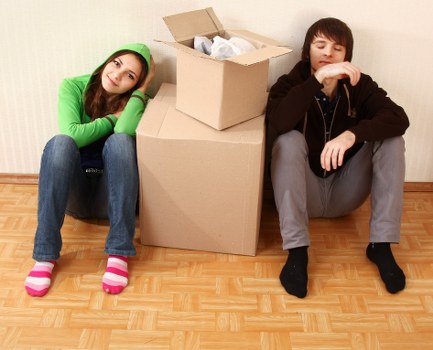 Boxes and wrapped furniture prepared for a local house relocation